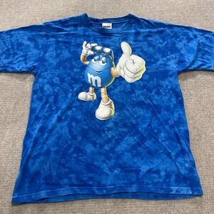 Vintage M&M'S WORLD Mens Tie Dye T-Shirt Blue Short Sleeve Size Large